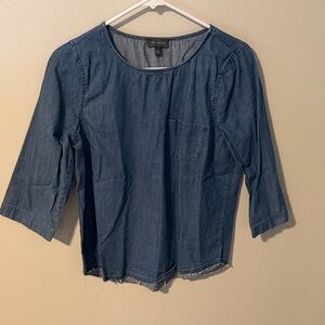 The Limited Indigo Chambray Round-Neck Pocket Blouse